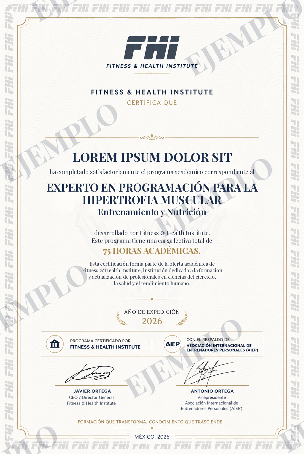 Ejemplo ilustrativo del diploma FHI